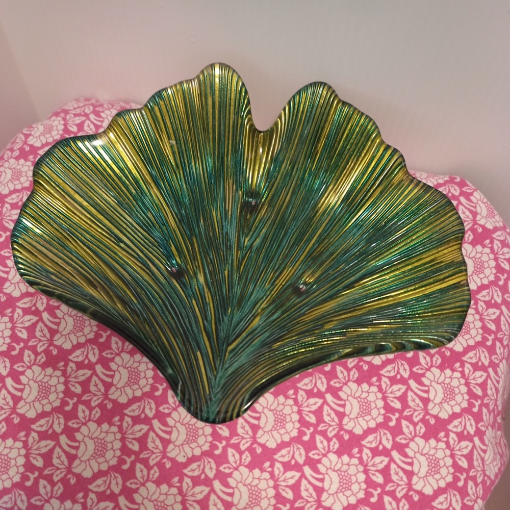 Art Glass Peacock Green Candy Dish